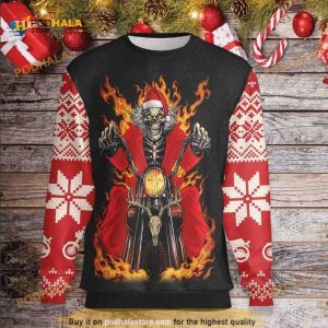 Santa Skeleton Driving Christmas Funny Ugly Sweater