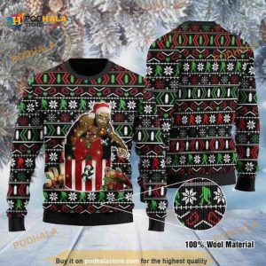 Santa Squatch Bigfoot With Gift Box All Over Printed Funny Ugly Sweater