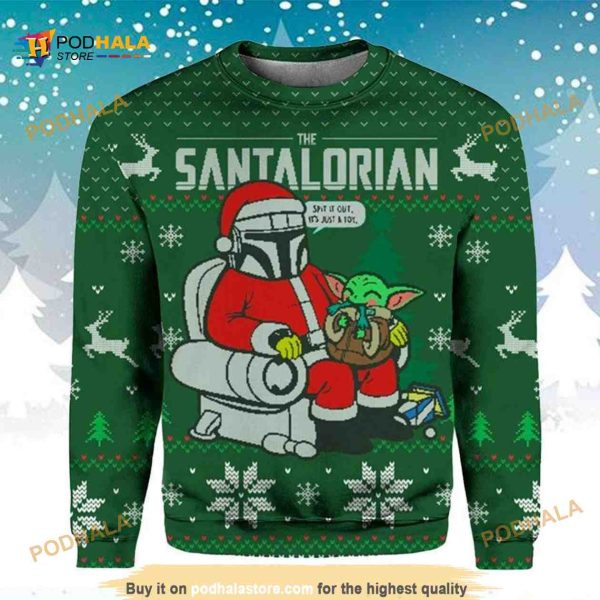 Santalorian Mandalorian Baby Yoda Santa Claus Christmas Ugly Sweater