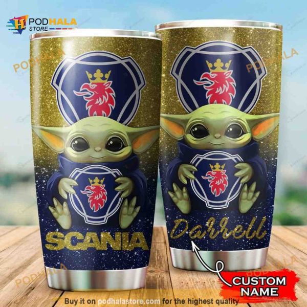 Scania Baby Yoda Custom Name Gift Travel Coffee Tumbler