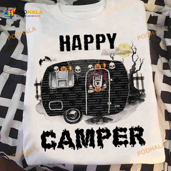 Scary Pumpkin Car Happy Camper Shirt, Funny Halloween Camping Tee