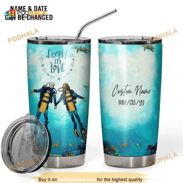 Scuba Diving Deeply In Love Ocean Custom Name Coffee Tumbler