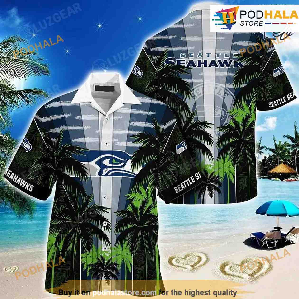 Seattle Seahawks NFL Hawaiian Shirt Custom Sea Shores Aloha Shirt - Trendy  Aloha