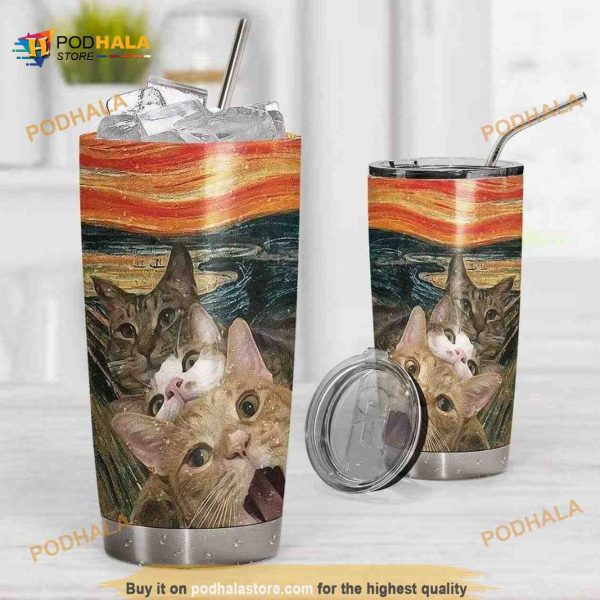 Selfie Scary Cats Stainless Steel Cup Coffee Tumbler