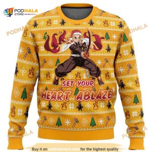 Set Your Heart Ablaze Demon Slayer Kimetsu No Yaiba Anime Ugly Sweater