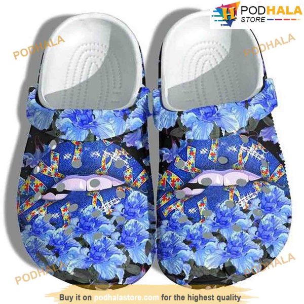 Sexy Blue Lips Ribbon Puzzle Pieces 3D Funny Crocs