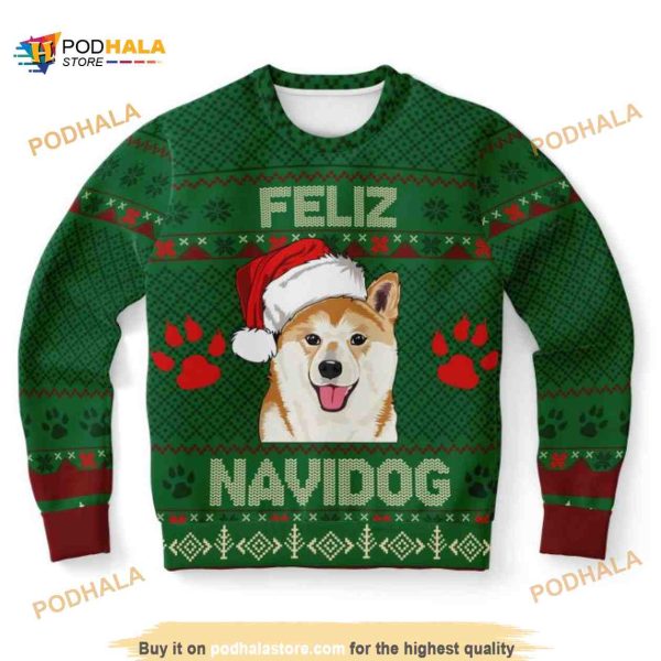 Shiba Inu Feliz Navidog Ugly Christmas Wool Sweater