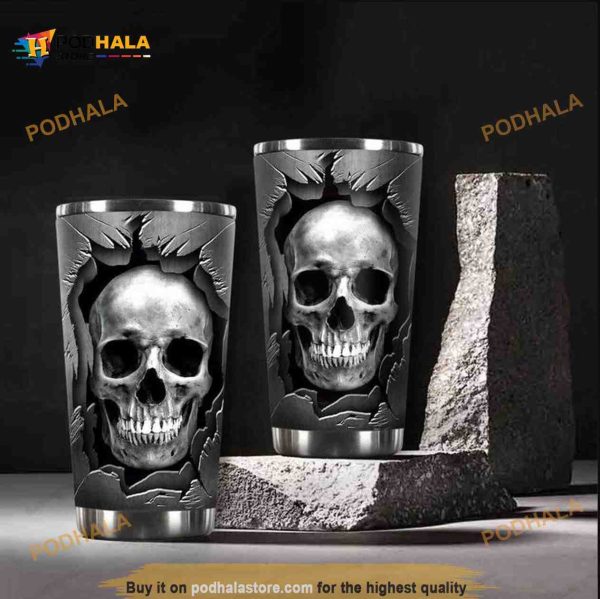 Shiny Silver Skull Break The Wall Stainless Steel Cup Coffee Tumbler
