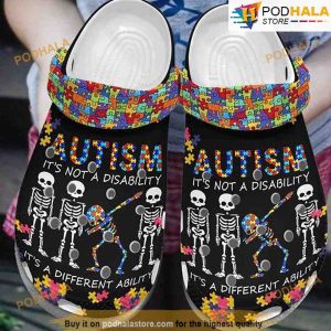 Skeleton Dabbing Autism Puzzle Pieces 3D Funny Crocs