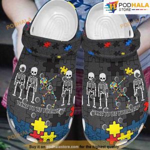 Skeleton Dare To Be Yourself Autism Puzzle Pieces 3D Funny Crocs