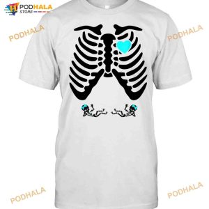 Skeleton Pregnancy Twins Baby Boy Pregnant Mom Halloween Shirt