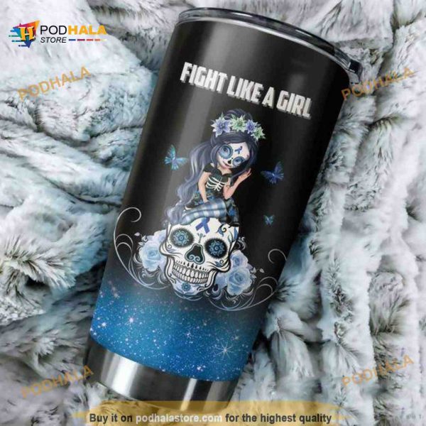 Skull Gift Blue Cancer Awareness Sugar Skull Girl Coffee Tumbler