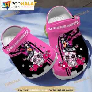 Skull Girl Breast Cancer 3D Funny Crocs Slippers