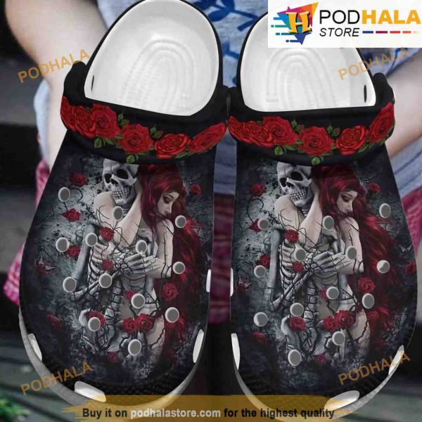 Skull Rose Couple 3D Funny Crocs Clog Shoes