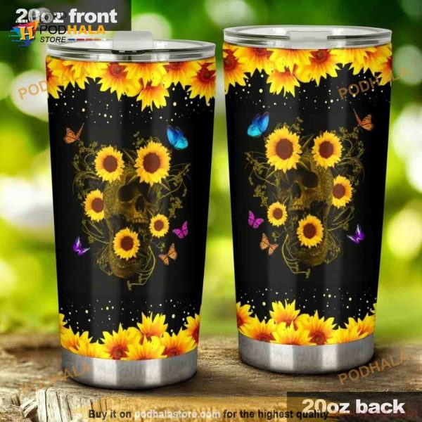 Skull Sunflower Stainless Steel Cup Coffee Tumbler