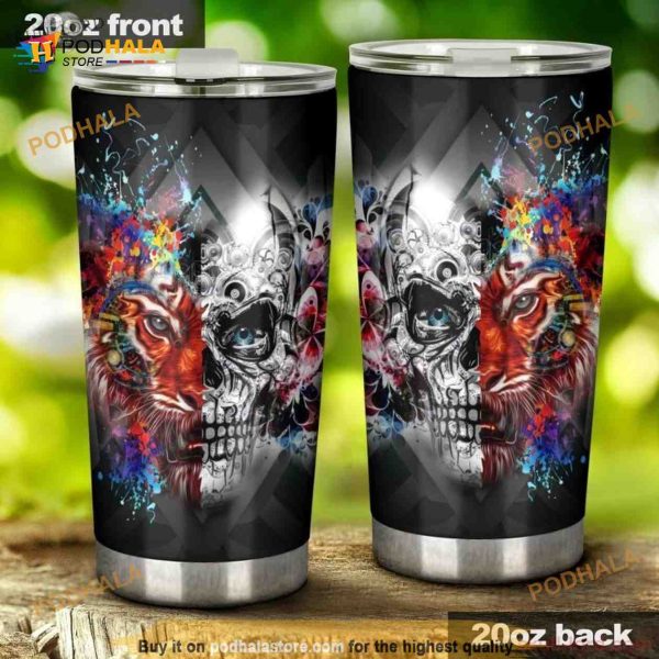 Skull With Tiger Colorful Stainless Steel Cup Coffee Tumbler