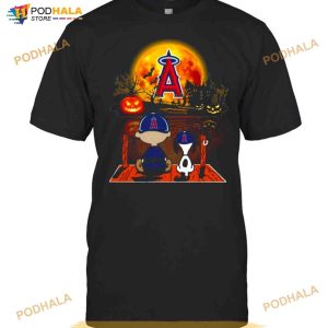 Snoopy And Charlie Brown Pumpkin Los Angeles Angels Halloween Moon Shirt