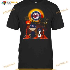 Snoopy And Charlie Brown Pumpkin Minnesota Twins Halloween Moon Shirt