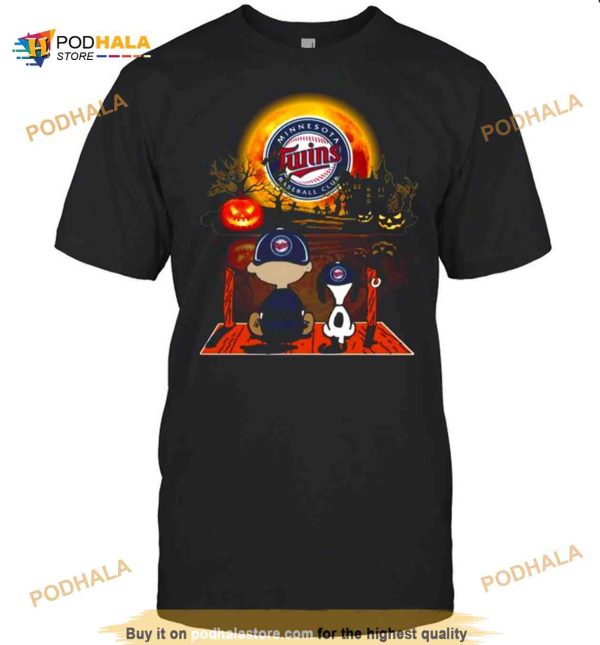 Snoopy And Charlie Brown Pumpkin Minnesota Twins Halloween Moon Shirt