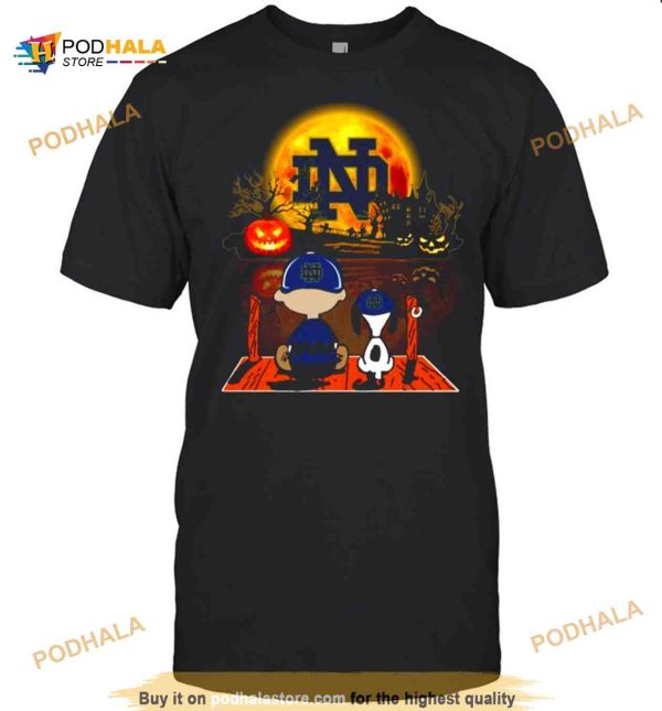 Snoopy And Charlie Brown Pumpkin Notre Dame Fighting Irish Halloween Moon Shirt