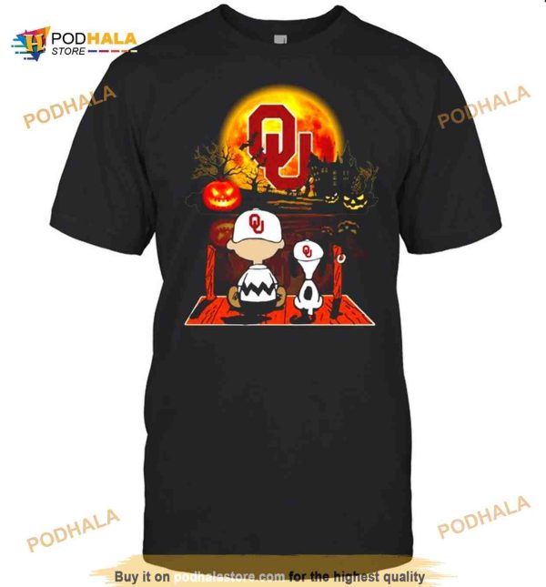 Snoopy And Charlie Brown Pumpkin Oklahoma Sooners Halloween Moon Shirt