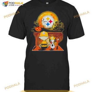 Snoopy And Charlie Brown Pumpkin Pittsburgh Steelers Halloween Moon Shirt