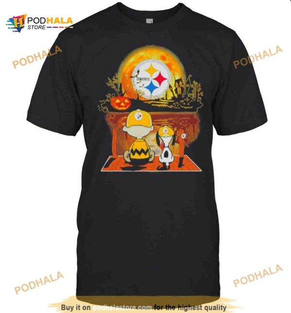 Snoopy And Charlie Brown Pumpkin Pittsburgh Steelers Halloween Moon Shirt