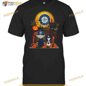 Snoopy And Charlie Brown Pumpkin Seattle Mariners Halloween Moon Shirt