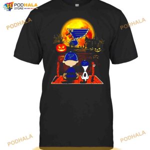 Snoopy And Charlie Brown Pumpkin St. Louis Blues Cardinals Halloween Moon Shirt