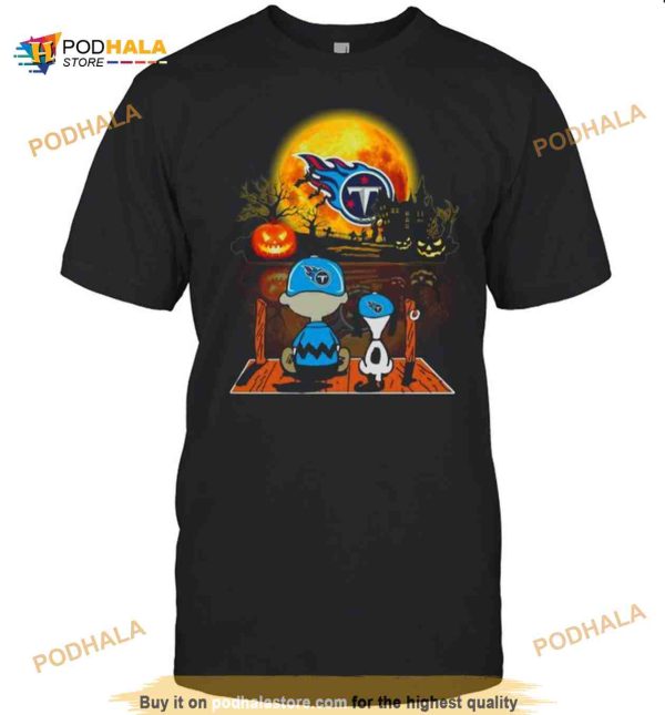 Snoopy And Charlie Brown Pumpkin Tennessee Titans Halloween Moon Shirt
