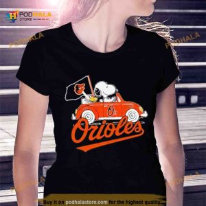 Snoopy Drives Car With Baltimore Orioles Flag Shirt 2