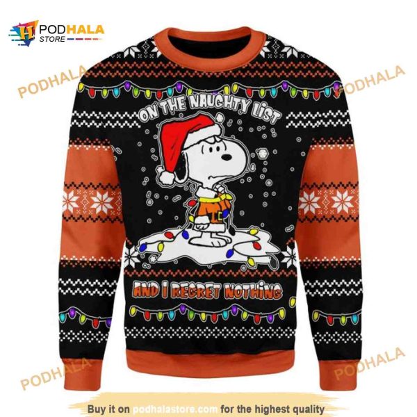 Snoopy On The Naughty List And I Regret Nothing Ugly Xmas Wool Sweater, Xmas Gifts
