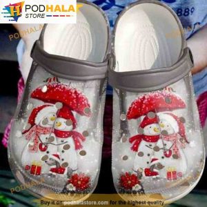 Snowman Couple Snow Red Poinsettia Merry Christmas Happy New Year For Couple 3D Funny Crocs Clog Shoes