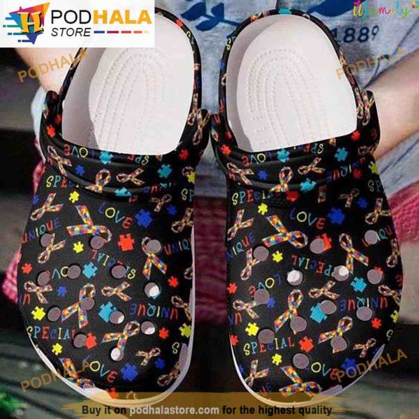Special Autism Ribbon Puzzle Pieces 3D Funny Crocs