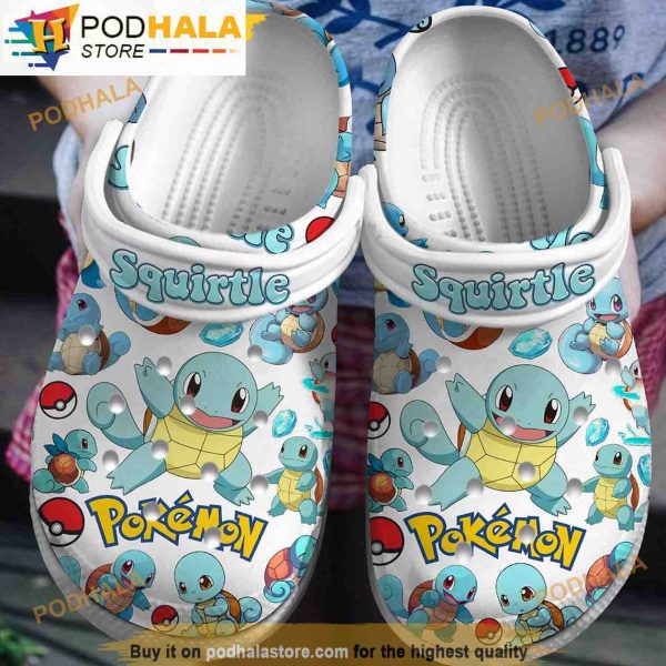 Squirtle Pattern Pokemon White 3D Funny Crocs Clog Shoes
