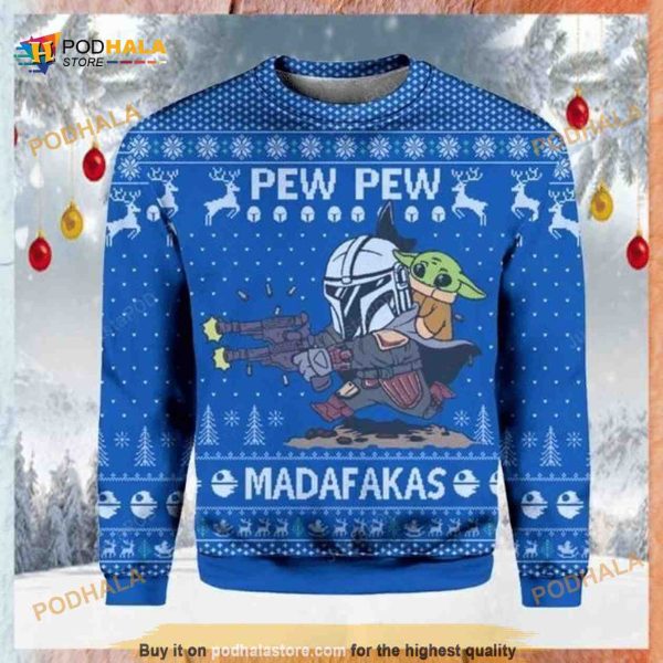 Star Wars Pew Pew Madafakas Baby Yoda Ugly Xmas Wool Sweater