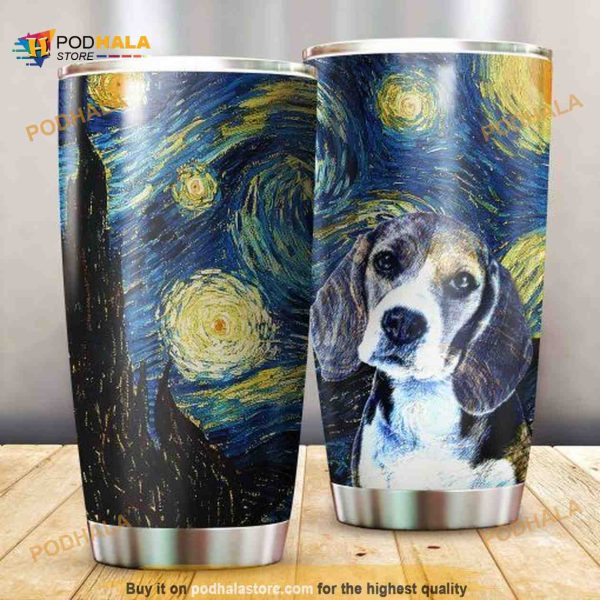 Starry Night Beagle Van Gogh Gift Travel Coffee Tumbler