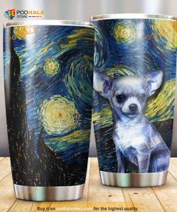 Starry Night Chihuahua Van Gogh Gift Travel Coffee Tumbler