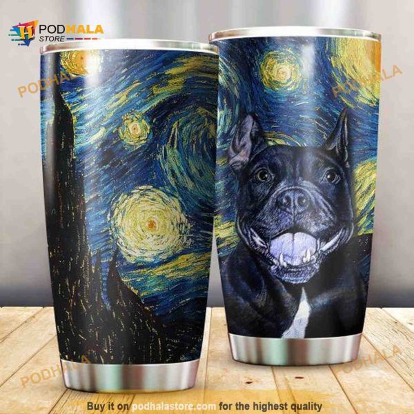 Starry Night Pitbull Van Gogh Gift Travel Coffee Tumbler