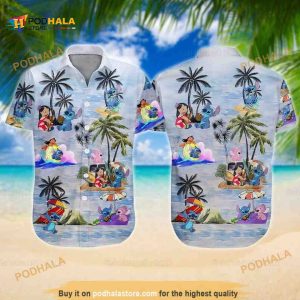 Stitch And Lilo Hawaiian Shirt, Gift For Movie Fans, Disney Aloha Shirt
