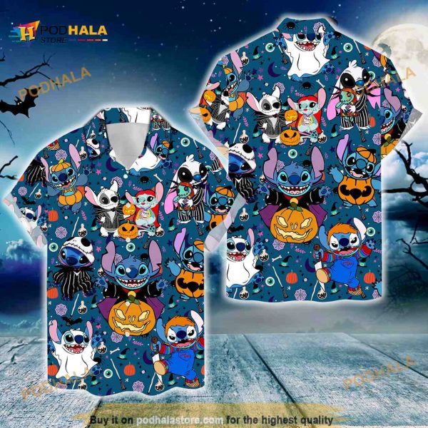 Stitch Ghost Spooky Season Halloween Hawaiian Shirt, Disney Halloween Gift Ideas