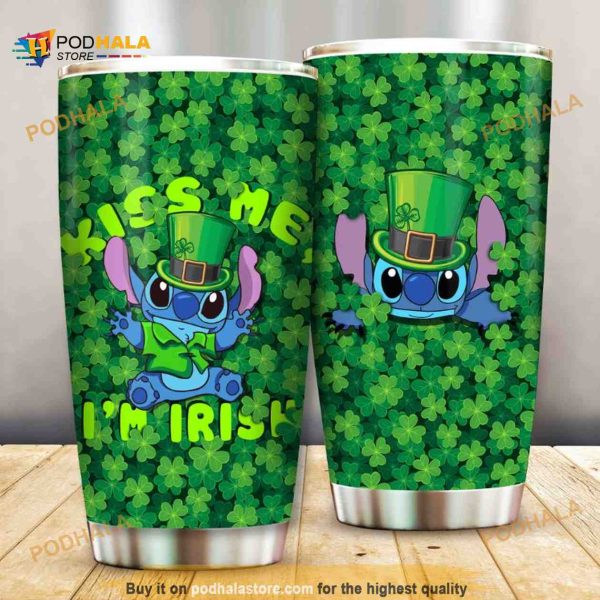 Stitch Kiss Me IM Irish Gift For Lover Day Travel Coffee Tumbler