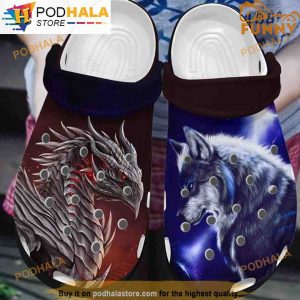 Strong Dragon And Wolf 3D Funny Clog