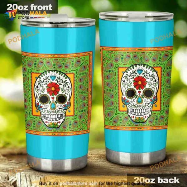 Sugar Skull Bandana Stainless Steel Cup Coffee Tumbler