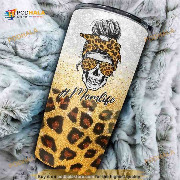 Sugar Skull Skull Mom Life Bandana Leopard Stainless Steel Cup Coffee Tumbler