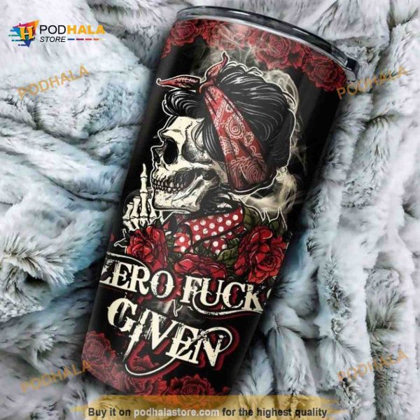 Sugar Skull Skull Roses Zero Fucks Given Stainless Steel Cup Coffee Tumbler