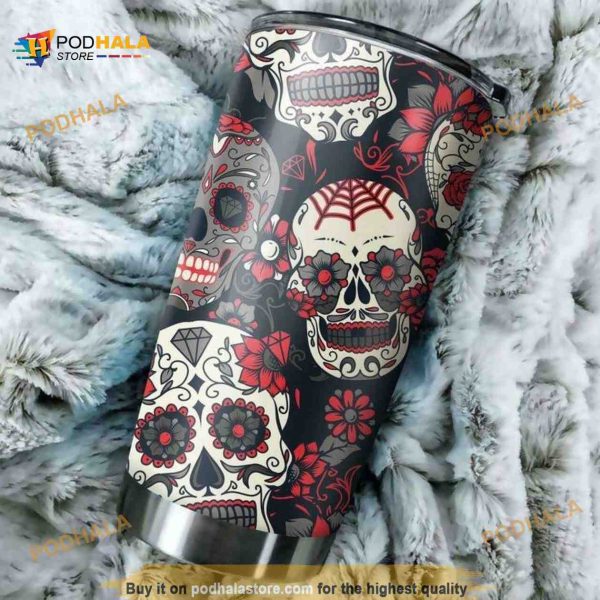 Sugarskull Rose Gift Travel Coffee Tumbler All Over Print