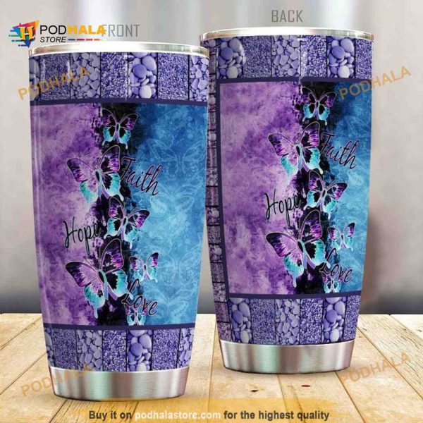 Suicide Prevention Faith Hope Love Buerfly Stainless Steel Coffee Tumbler