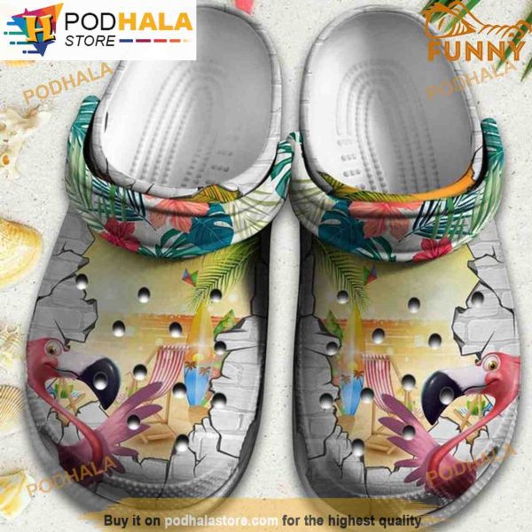 Summer Beach Flamingo 3D Funny Clog Shoes
