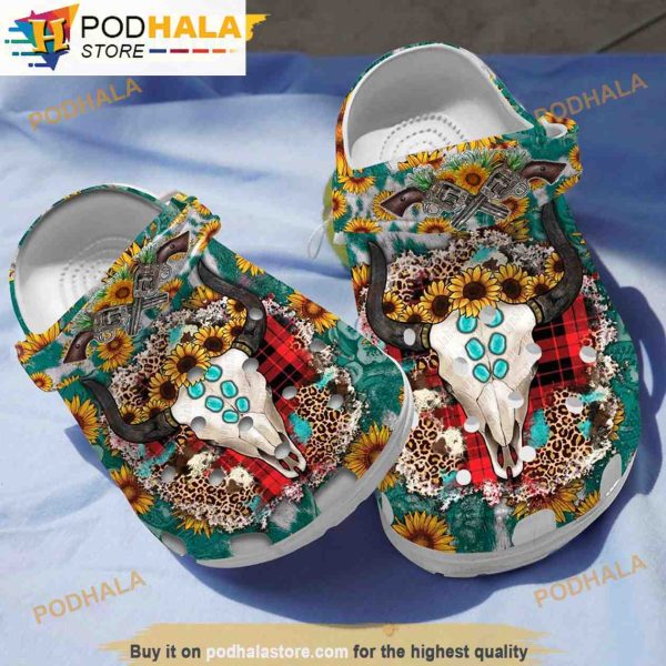 Sunflower And Bull Skull Gifts 3D Funny Crocs